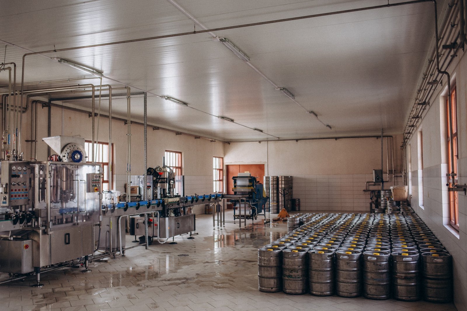 interior modern brewery plant, brewer tank in factory